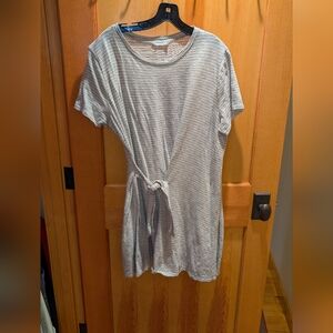 Lush Black & Off-white Striped Tie-Front Tunic Dress